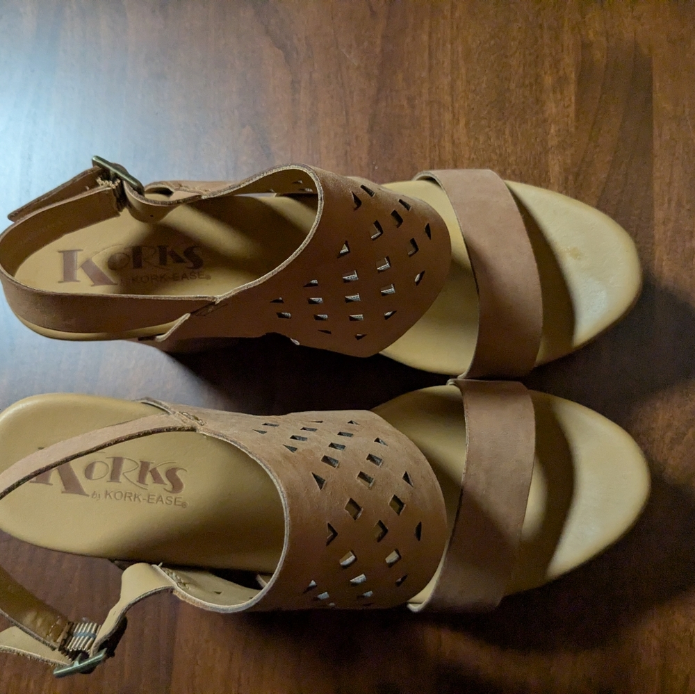 Korks Tan Wedge Sandals - Picture 12 of 12